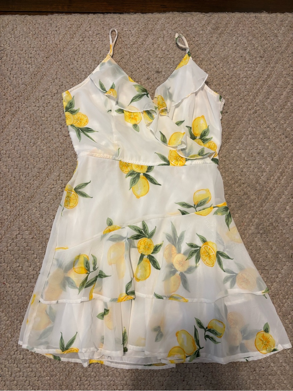 Japna White Lemon Print Ruffle Sundress